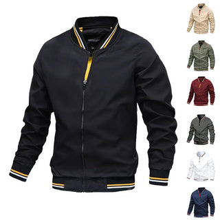 Men's Striped Zip Up Jacket With Pockets Casual Outerwear For Spring And Fall Sports Baseball Style